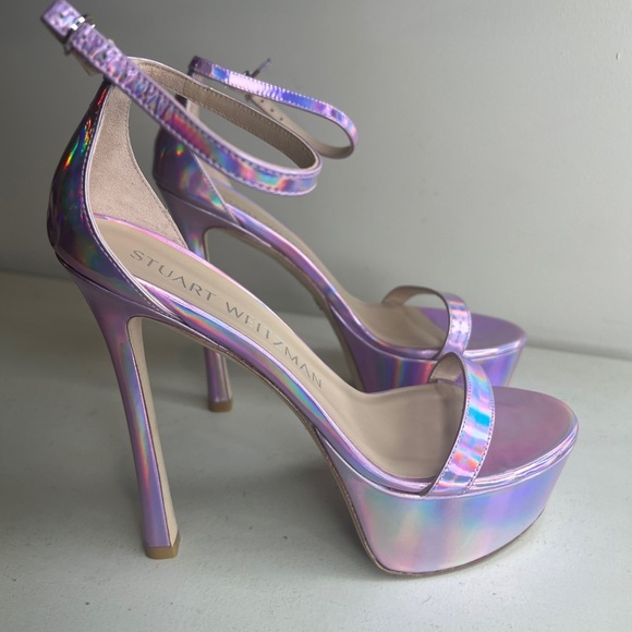 Stuart Weitzman Nudistcurve Hollywood Pink Iridescent Heels 8.5 Platform Sandals - Picture 5 of 12